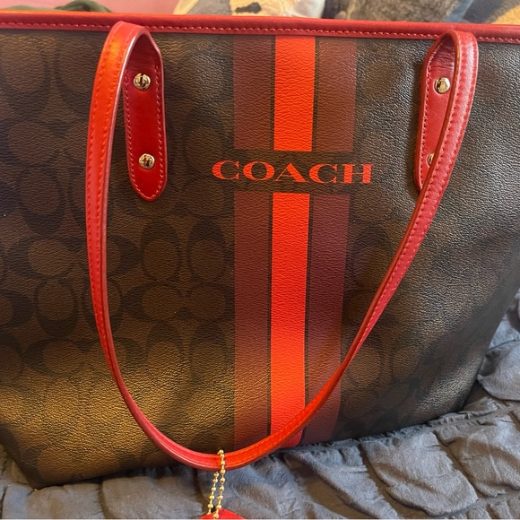Coach Red and Brown Tote Bag - Picture 14 of 16